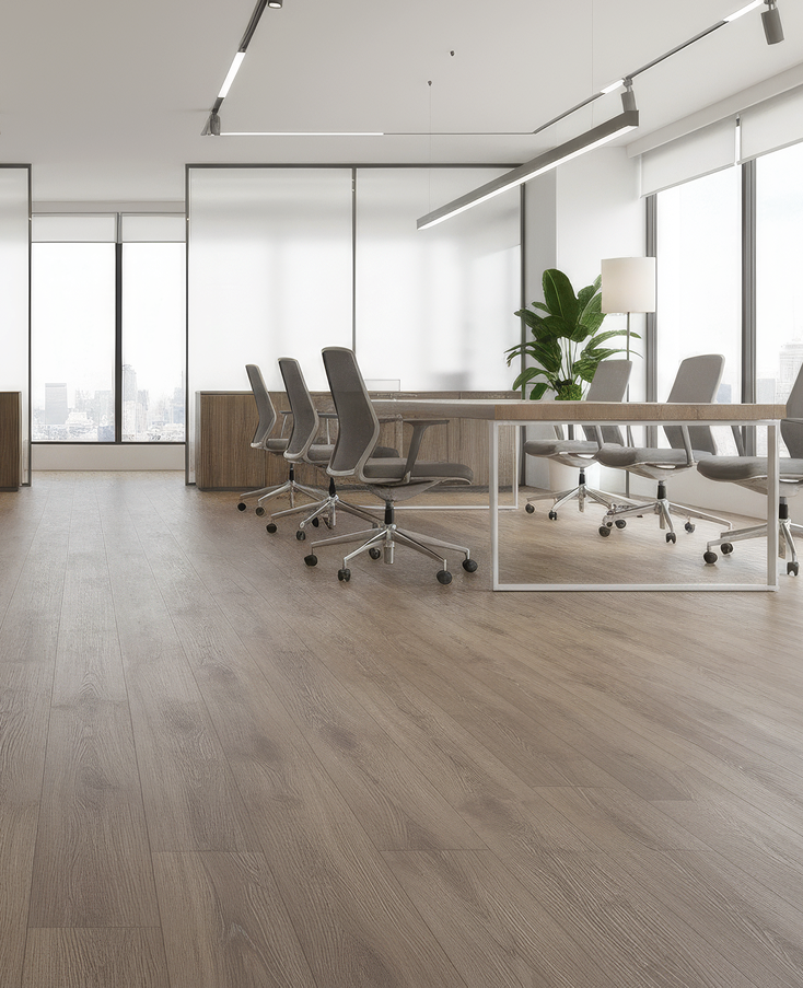 Piso vinílico SPC Coleção BUILD EDAN FLOOR em ambiente corporativo